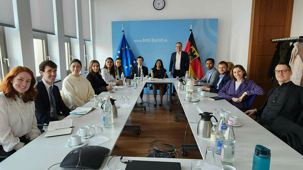 Students gather for a meeting with Bundesministerium des Innern und für Heimat (BMI), the German Ministry of the Interior.